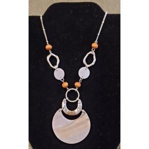 Elegant Simply Noelle Beige Shell-like Silver Toned & Bead Necklace Gift